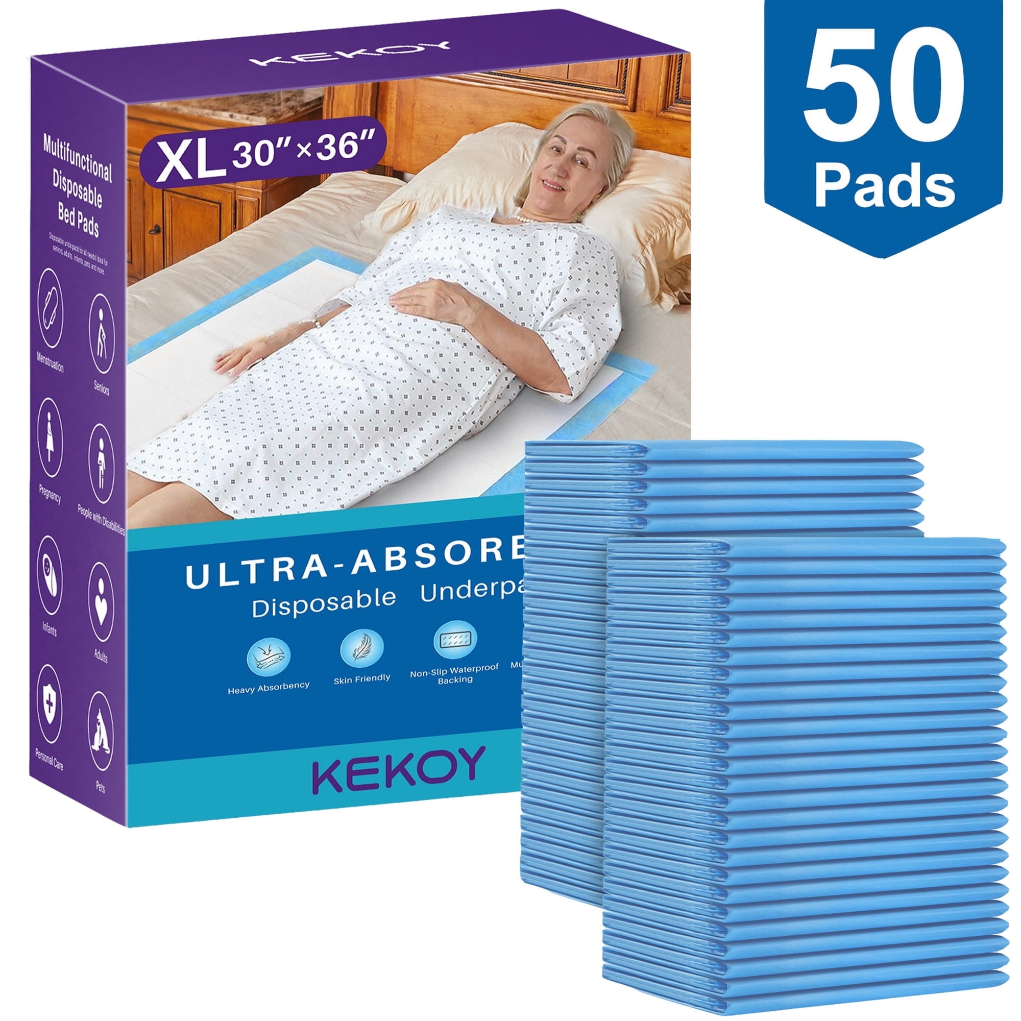 KEKOY Disposable Bed Pads for Incontinence, 30 x 36 Disposable chux ...