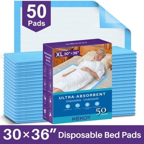KEKOY Bed Pads for Incontinence Disposable 30 x 36", Maximum Absorbency Underpads for Bed with Anti Slip Backing, Pee Pads for Adults, 50 Count