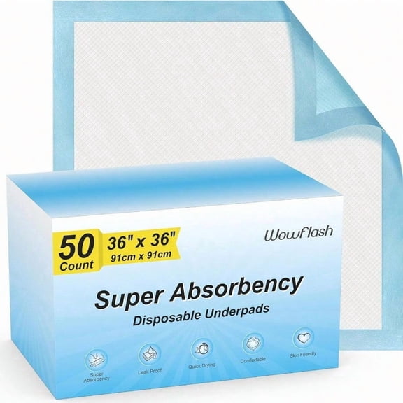 50 Count 36 x 36 er Absorbency Disposable Underpads - Leakproof Quick Drying Pads for  Puppy Adults Bed Pads Incontinence Dog Pee