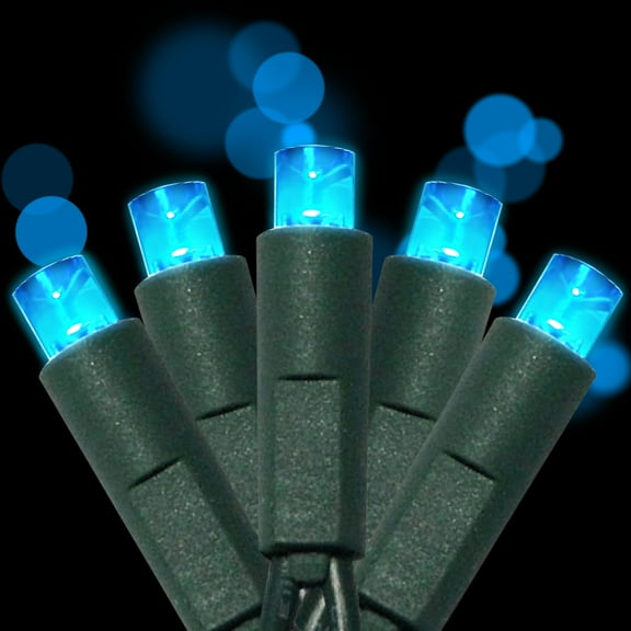 50 Count 5MM Wide Angle Led Christmas Lights Set,Outdoor Mini Led String Lights For Halloween Christmas Garden Patio Trees Lighting Decorations,17 Feet Green Wire,Blue Color