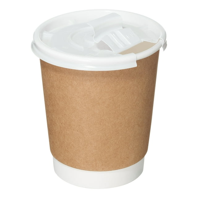 [50 Count] 8 oz Disposable Insulated Paper Coffee Cups with Lids - Double Wall Disposable Coffee Cups Sleeves attached - Bio Degradable Eco Friendly Hot Beverage Cups, Takeout, To Go, Coffee Shops