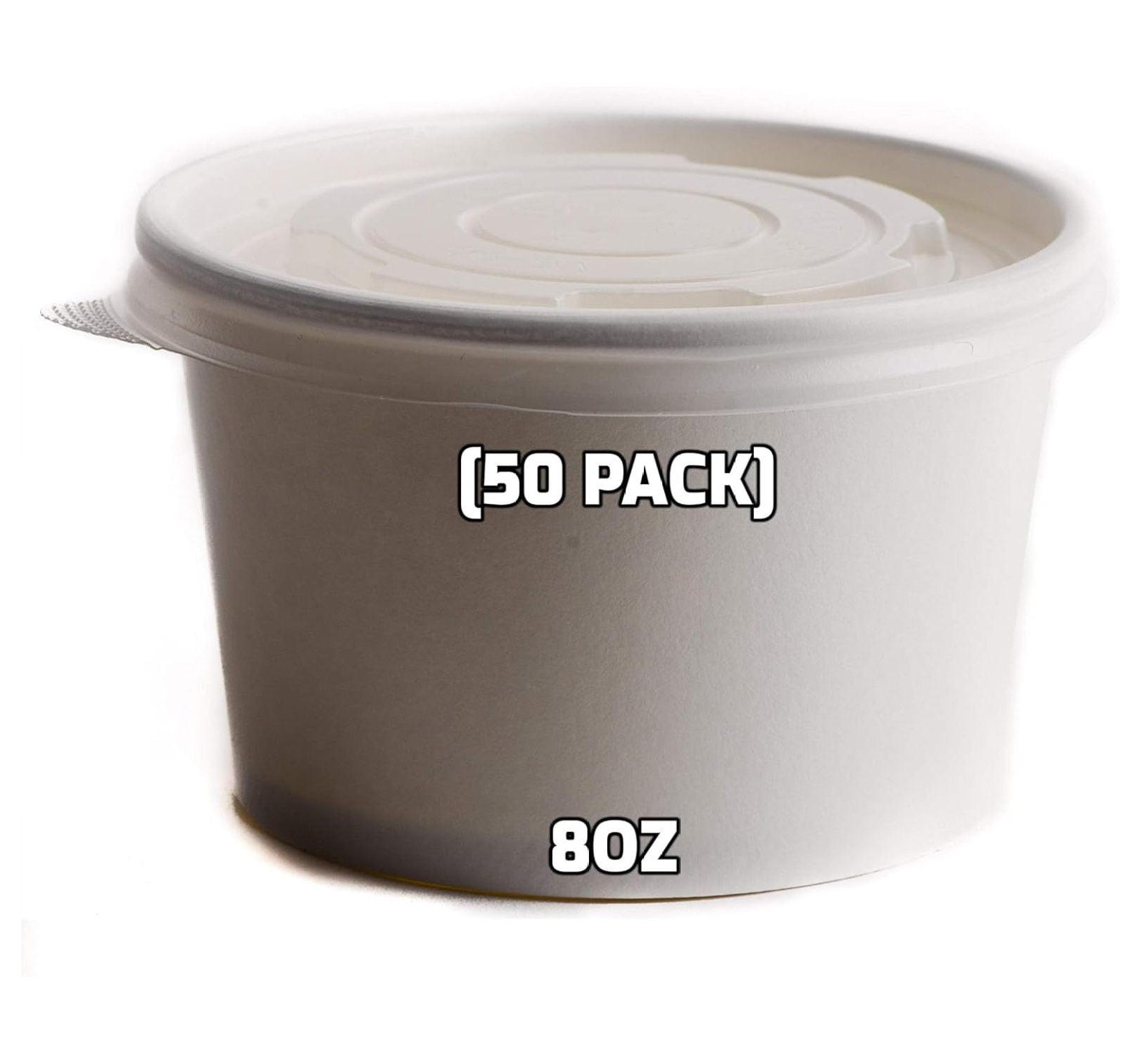 [50 Count] 8 oz Disposable White Paper Soup Containers with Plastic ...