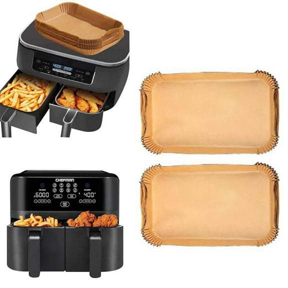 50 Count Air Fryer Liner Disposable Rectangular, Natural Oil-Proof Parchment paper for 2-Basket Air Fryer DZ201, DZ401, FG551,DZ071