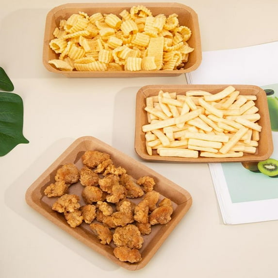 50-Count Biodegradable Kraft Paper Trays | 450ml Capacity | 8x7-inch Disposable Food Containers for Burgers, Snacks & BBQ | Oil & Rainproof Dinner Plates for Parties & Picnics
