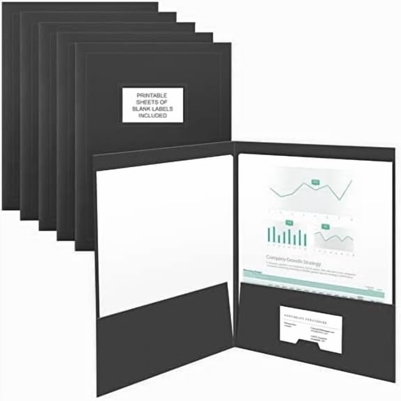 , 50 Count, Black, Two Pocket Presentation Folders with Customizable Labels, Perfect for Sales Material, Important Documents & More (9 x 12)$$Office