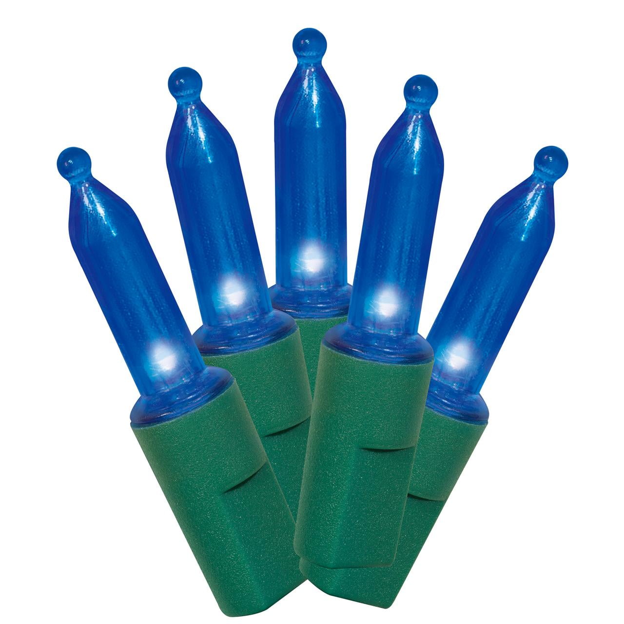 50Count Blue LED Mini Christmas Lights with Green Wire, 11', Holiday