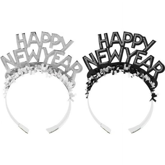 50 Count Bulk Pack New Year's Eve Black and Silver Foil Glitter Tiaras