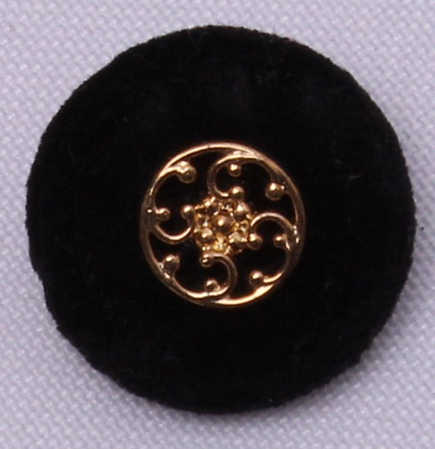 50 Count Buttons - 7/8" Vintage Black Velour Shank Buttons with Gold Metal-Look Decorative Center (M211.27-50ct)