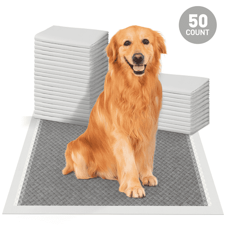 Cshidworld 18"*23" Carbon Odor-Control Dog and Puppy Pee Pads, 50 Count 6-Layer Leak-Proof Puppy Pads, Super Absorbent, Quick-Dry Surface, Potty Training for Dogs Cats, Gray