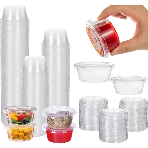 2 oz Jello Shot Cups with Lids,Bexikou Small Plastic Containers with Lids,Condiment Containers with Leak-Proof Lids,Disposable Plastic Cups with Lids for Jello & Souffle
