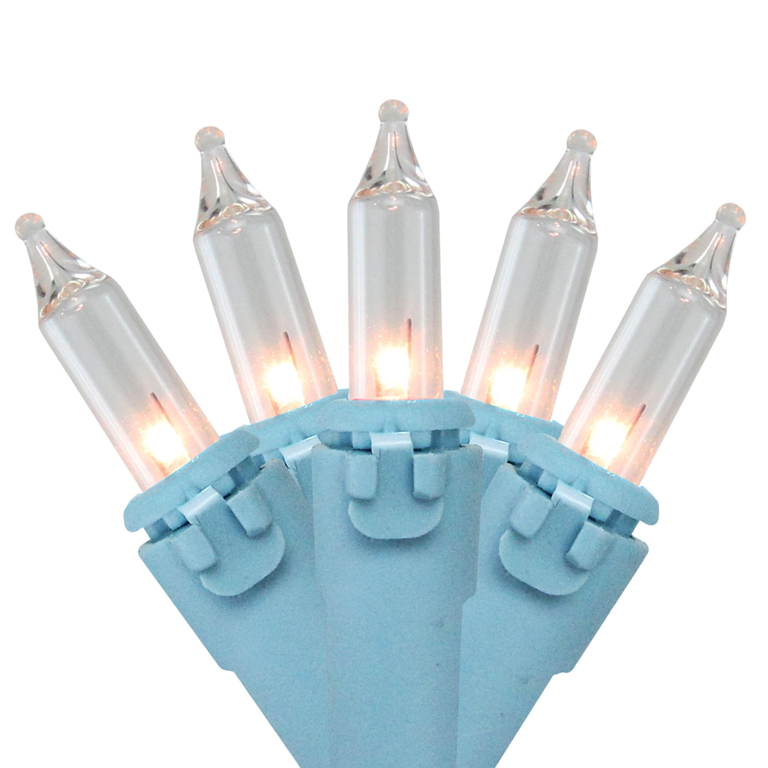 50-Count Clear Mini Christmas Light Set 17ft Blue Wire