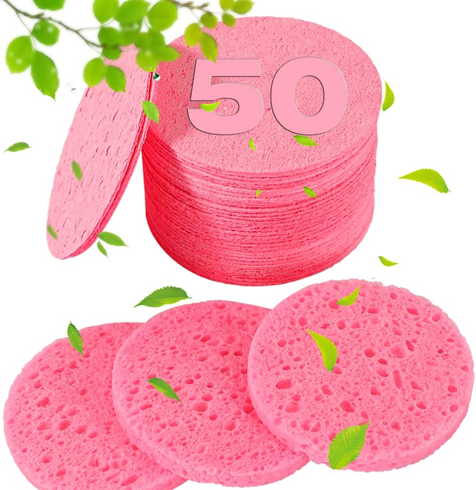 50Count Compressed Facial Sponges for Estheticians 100 Natural