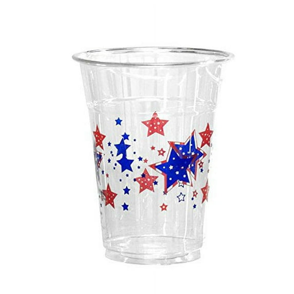 50 Count Disposable Plastic Printed 16-Ounce Party Cups, Patriotic Stars