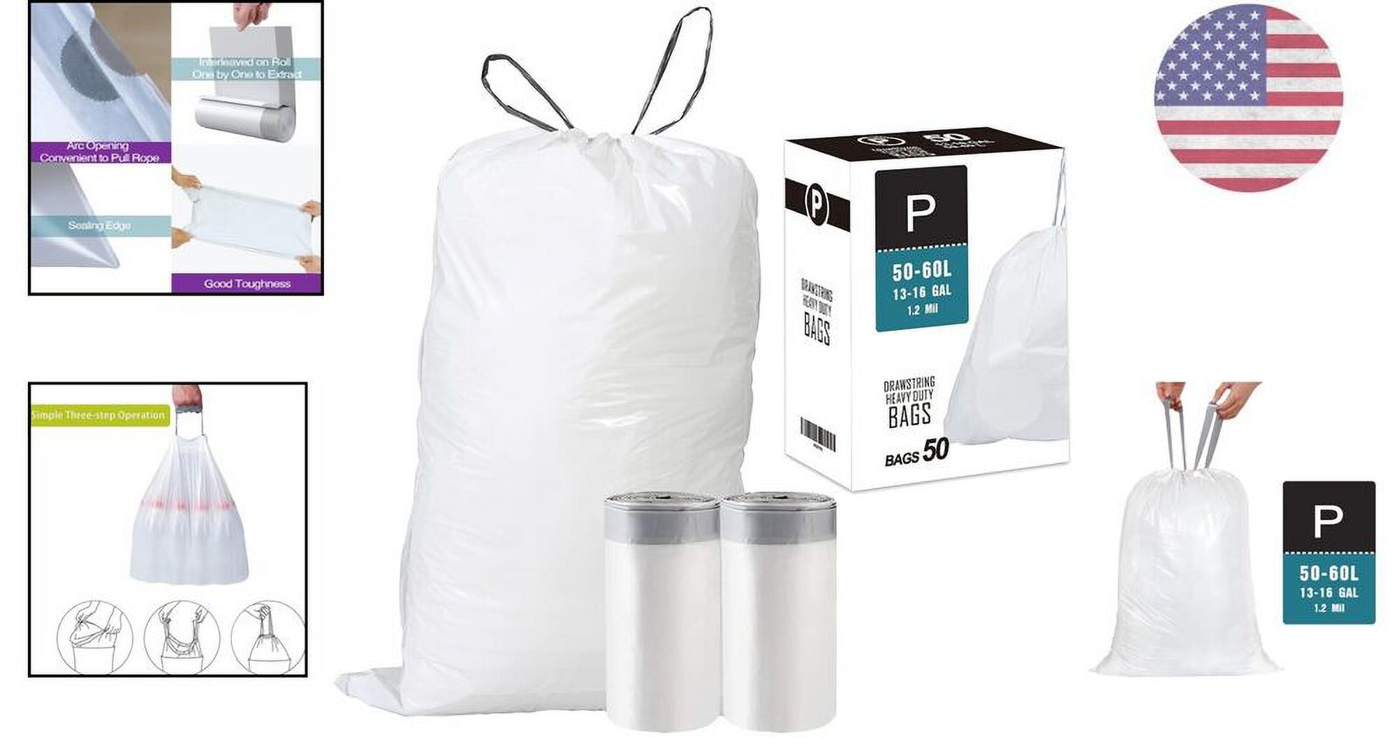 50 Count Drawstring Trash Bags Compatible with Code P 1316 Gallon