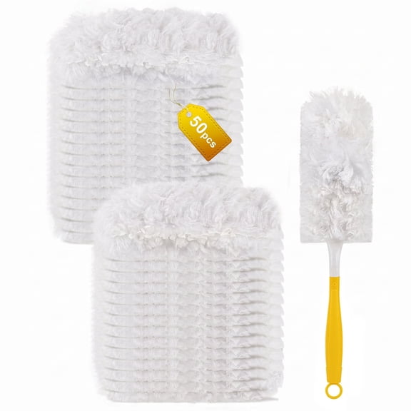 50 Count Heavy Duty Electrostatic Duster Refills Compatible with Dusters, Multi-Surface Microfiber with 1 Handle, White