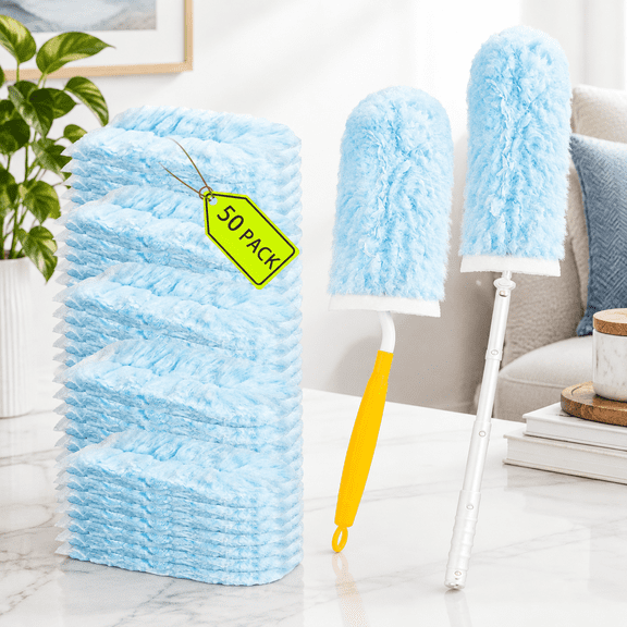 50 Count Duster Refills with Short and Extendable Handles, 360 Static Dusting for Multisurface Cleaning