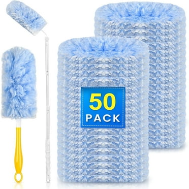 ClnEZ 50 Count Heavy Duty Duster Compatible with Swiffer Duster, Disposable Microfiber Duster Refills with 1 Short Handle and 1 Extendable Handle