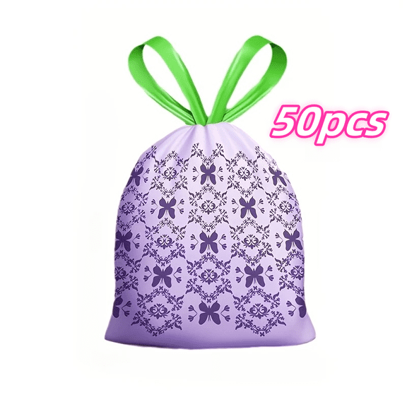 50 Count Lavender Scented Trash Bags - Thickened Drawstring Kitchen Garbage Bags with Mosquito Repellent, Tear-Resistant