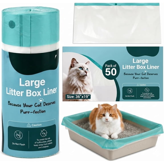 50 Count Litter Box Liners , 36x19 Inches - Extra Thick, Heavy Duty