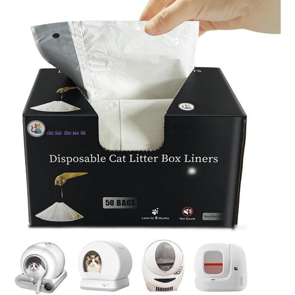 50 Count Litter Box Liners with Drawstring, Thickened Design Compatible with Robot 3 Litter Box and PETKIT MAX, Drawstring Litter Box Liner/ Trash Bags (50 Count)