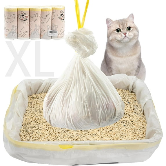 50 Count Litter Box Liners Jumbo 36" x 18" Tear Resistant Cat Litter Bags Liners 2.5MIL Thicken Drawstring Durable Cat Pan Liners Extra Large Kitty Litter Box Bag Disposable Pet litter Bags for Poop
