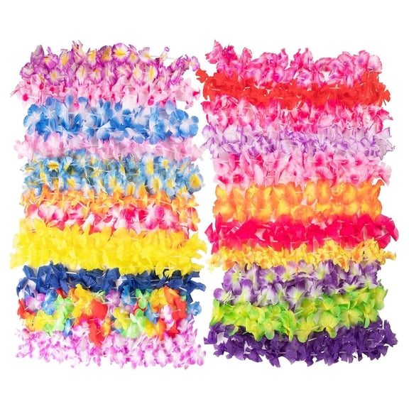 50 Count Multicolor Tropical Flower Lei Necklaces Bulk for Kids & Adults Luau Party Favors for Beach Wedding, Birthday, Easter, and Holiday Decorations