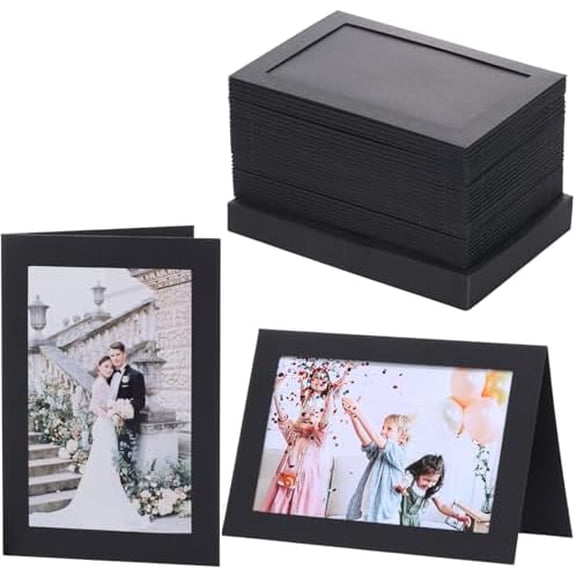50 Count Photo Frame Cards with Envelopes 4x6 Paper Picture Frame Notecards Photo Card Holder and Envelopes Set for Christmas Wedding Birthday Classroom DIY - Black
