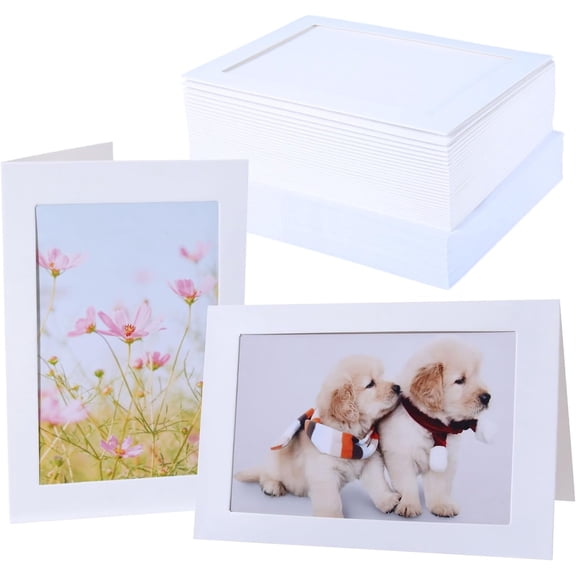 50 Count Photo Frame Cards with Envelopes 4x6 Paper Picture Frame Notecards Photo Card Holder and Envelopes Set for Graudation Father's Day Teacher Appreciation Wedding Birthday Classroom DIY-White