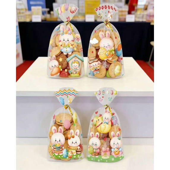 50 Count Plastic Easter Egg Candy Bags, Gravure Printed Colorful Decorative Treat Bags 14×28cm for Birthday Easter Christmas Party Favors Snacks & Small Gifts