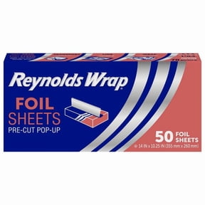 50 Count Pre-Cut Pop-Up Aluminum Foil Sheets, 49.83 sq ft Multipurpose Kitchen Foil Wrap for Food Storage, Cooking, Baking and Household Use