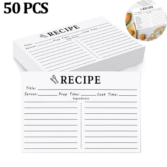 OFEFE 50 Count Recipe Cards 4x6 White, Double Sided, Blank for Bridal Shower and Wedding.
