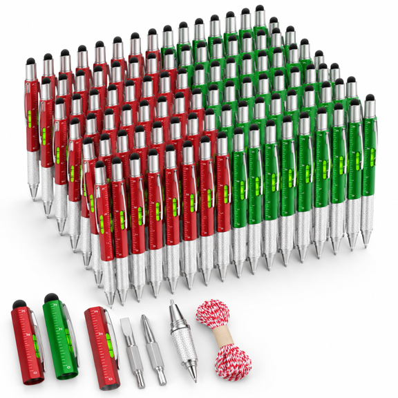 50 Count Red Green 6-in-1 Multitool Pen Gift Set with Cards and Twine