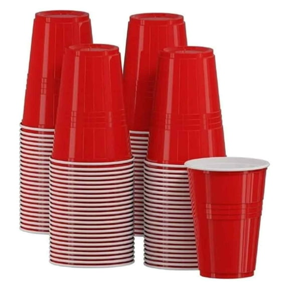 50 Count Red disposable Plastic Cups, 16 oz Pack Helianthus