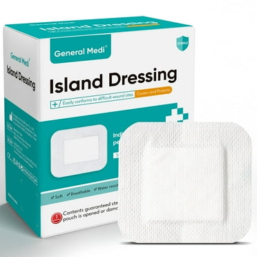 Sterile Island Dressing Bordered Gauze – 50 Count, 4" x 4" Individually Packed Gauze Pads, Adhesive Borders with Non-Stick Pads, Wound Dressing for First Aid Kit and Medical Facilities