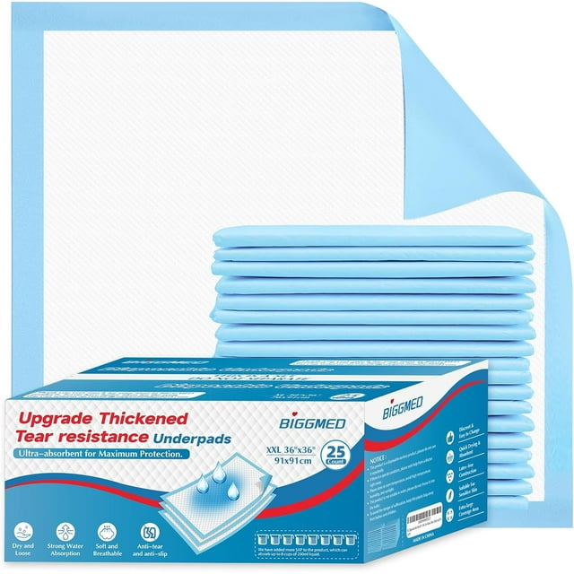 50 Count Tear-Resistant Disposable Bed Pads 36" x 36" Super Absorbent Underpads, Chux Thicker Extra Large Incontinence Bed Pads for Adults, Kids, Elderly | Puppy Pads Large for Training XXL