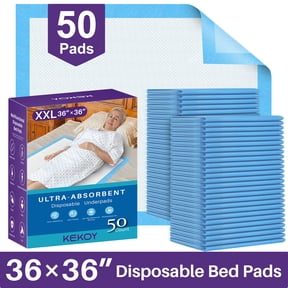 KEKOY Bed Pads for Incontinence Disposable 3 Times Super Absorbent, 36x36" 50 Count, Anti-Slip Backing, Extra Large Waterproof Underpads, Pee Pads for Adults, Dogs, Seniors