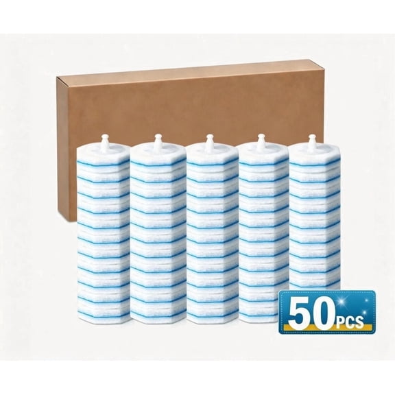 50 Pack Toilet Wand Refills, Disposable Toilet Bowl Cleaning Brush Heads, High Density Scrubber Pads with 5X Cleaning Power, Compatible with Toilet Wand System for Bathroom Cleaning