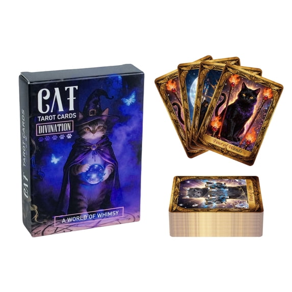 50 Count Whimsical Cat Themed Board Game Cards, Interactive Tabletop Card Set for Family Gathering, Unique Feline Illustration Party Game Kit, Purple