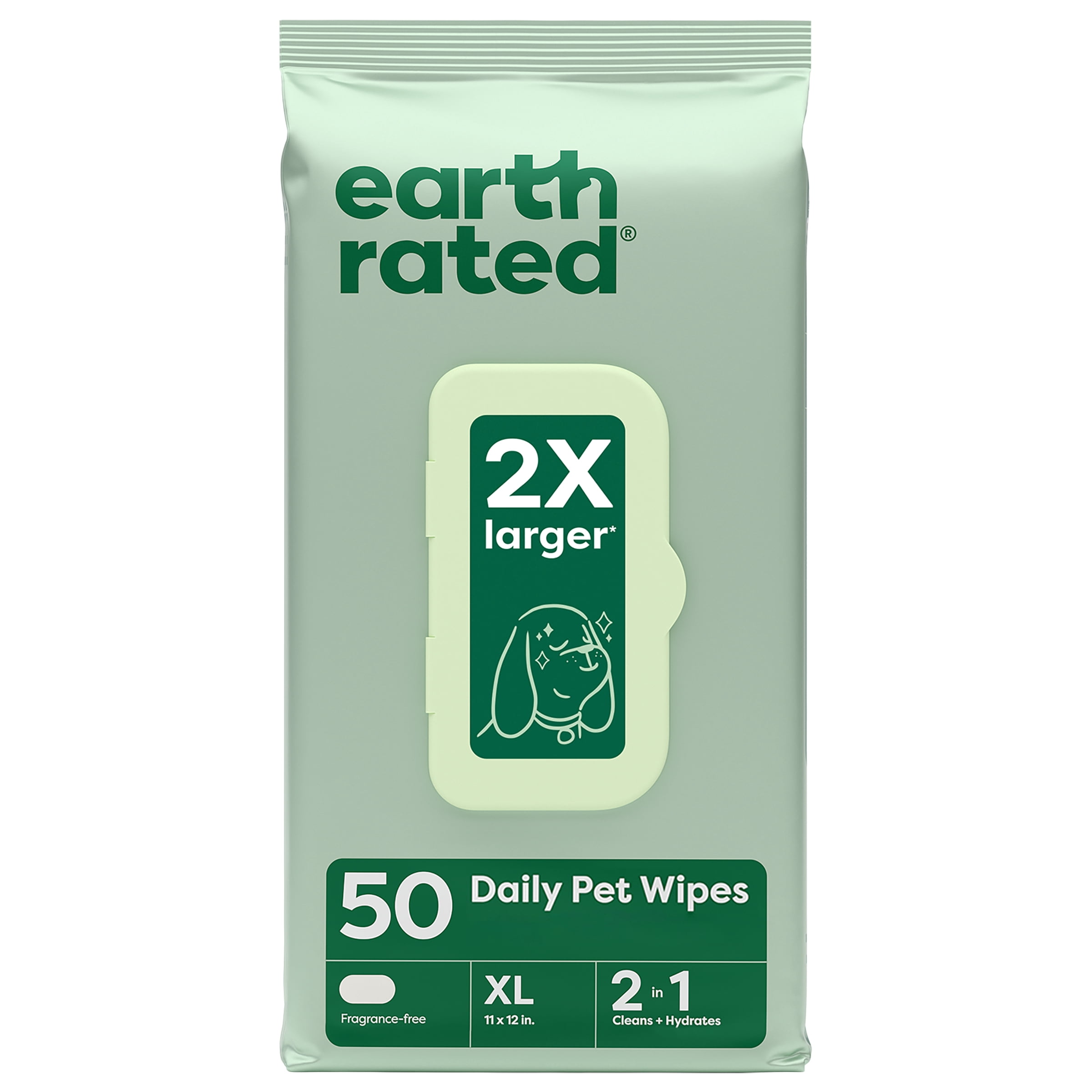 Earth Rated XL Dog Grooming Wipes, Unscented, 50 Count