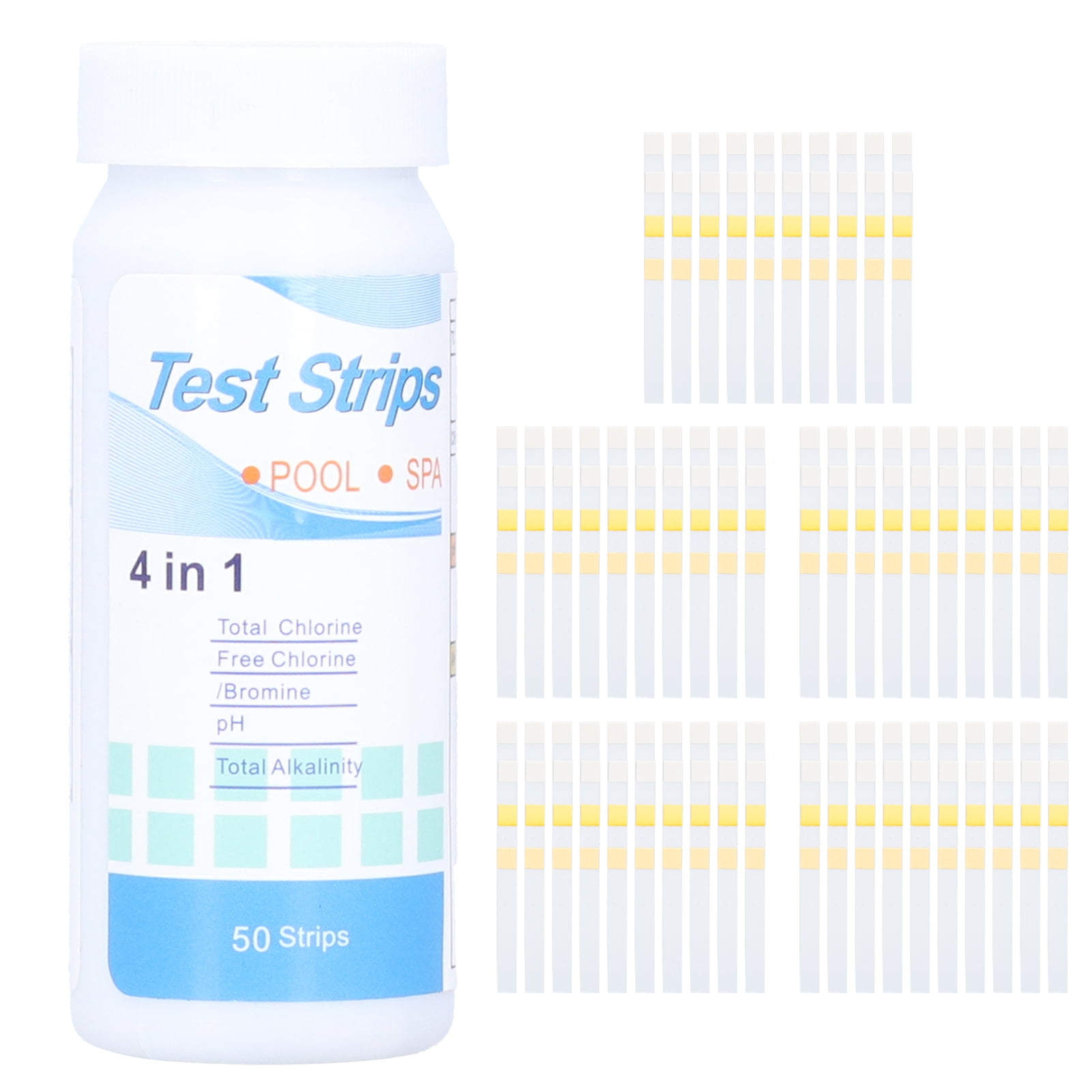50 Counts 4in 1 Swimming Pool Spa Water Test Strips Chlorine Free Chlorine/Bromine PH Alkalinity