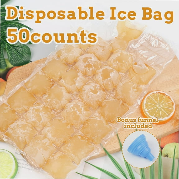 50 Counts Disposable Ice Cube Bags, Stackable Easy Release Ice Cube Mold Trays with Funnels, Cold Ice Pack for Homemade Ice Cubes