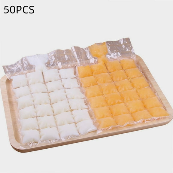 50 Counts Disposable Ice Cube Bags with Funnels, Ice Cube Mold Trays, Easy Stackable Release Cooler Bag for Food Drink，Self-Seal Freezing Maker