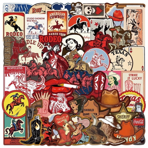 50 Cowboy Stickers for Water Bottles, Laptops, Phone Cases, Journals, Waterproof Vinyl Western Decals for Kids, Teens, and Adults