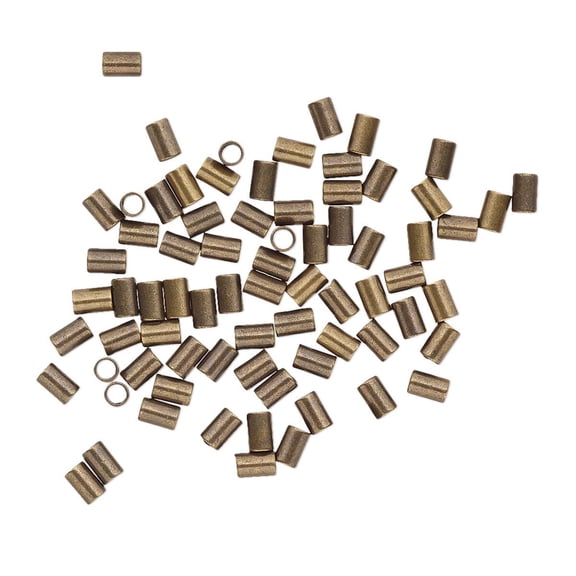 50 Crimp Tube Beads 3mm x 2mm Findings for Terminating The end of Jewelry Beading Cord & Wire Plated Over Brass Base Metal (Antique Bronze Plated)