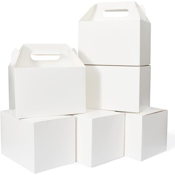50 Ct Large Party Gift Boxes with Handle White, 9x6x6 Gable Lunch Boxes Party Favor Boxes Barn Style Carry Out Box Recyclable Welcome Boxes Paper for Cookie Birthday Shower Wedding