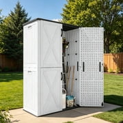 50 Cu Ft Plastic Outdoor Storage Cabinet, White | Vertical Resin Storage Shed with Lockable Door, Waterproof Shed for Patio Furniture Pool Toy