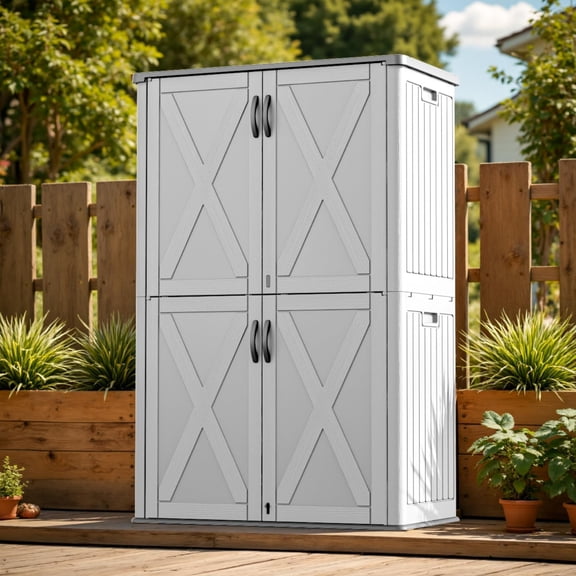 50 Cu.ft Outdoor Storage Cabinet with Lockable Door, Waterproof Horizontal Storage Shed for Tools and Patio Furniture, All-Weather Resin Shed Easy Assemble for Pool or Backyards, White