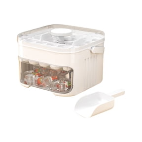 50-Cube Ice Maker with Easy Press Cap  Double Layer Ice Cube Tray & Storage Bin  Space-Saving Ice Box for Refrigerator, Freezer, and Kitchen  Includes Scoop