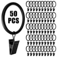 thumbnail image 1 of 50 Curtain Rod Ring Clips with Hook, DISEN Rustproof Metal Drapery Ring Hanger Clips with Eyelets, Curtain Rods Hangers Rings, 1.26in Interior Diameter 1.5in Outside Diameter, Black, 1 of 11