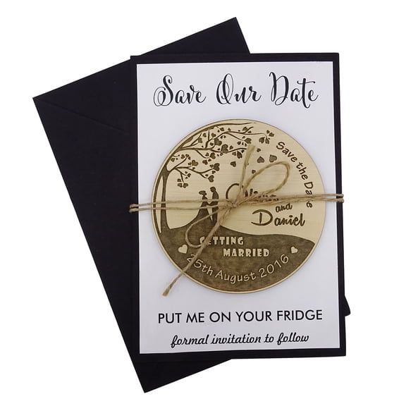 50 Custom Engraved Wooden Magnet Rustic Wedding Save the Date Wooden Magnet Personalized Gift